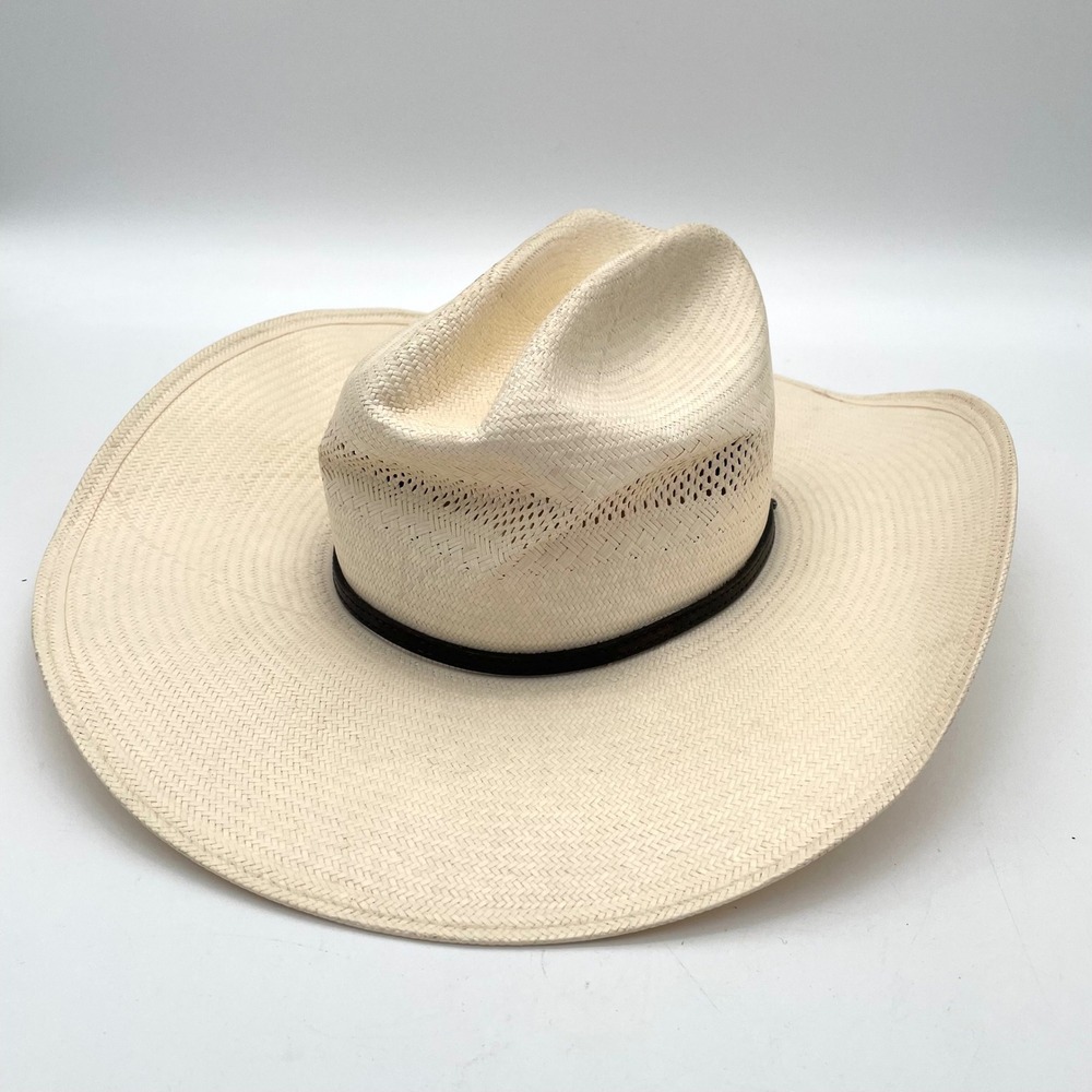Stetson Straw Cowboy Hat Mens 7 Cream Good 10X Ventilated Cattleman USA